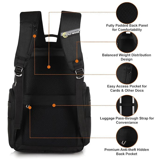 Half Moon Orion Business Backpack for Man 30L Heavy Duty Premium Laptop Backpack 1680D Polyester 15.6-inch Padded Laptop Bag Water/Scratch-resistant Multiple Pockets with 1 Year Warranty