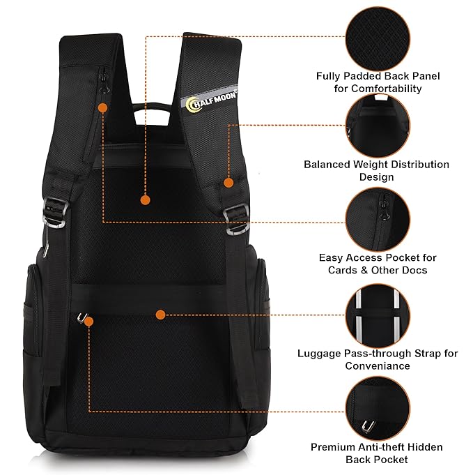 Half Moon Orion Business Backpack for Man 30L Heavy Duty Premium Laptop Backpack 1680D Polyester 15.6-inch Padded Laptop Bag Water/Scratch-resistant Multiple Pockets with 1 Year Warranty