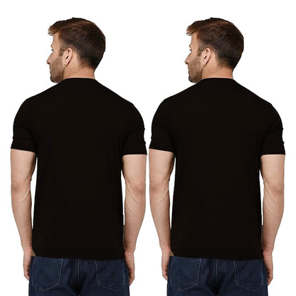 London Hills Mens Cotton Blend Slim Trendy Printed Crew Neck/Round Neck Half Sleeve Tshirt - Pack of 2