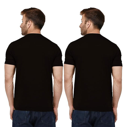 London Hills Mens Cotton Blend Slim Trendy Printed Crew Neck/Round Neck Half Sleeve Tshirt - Pack of 2